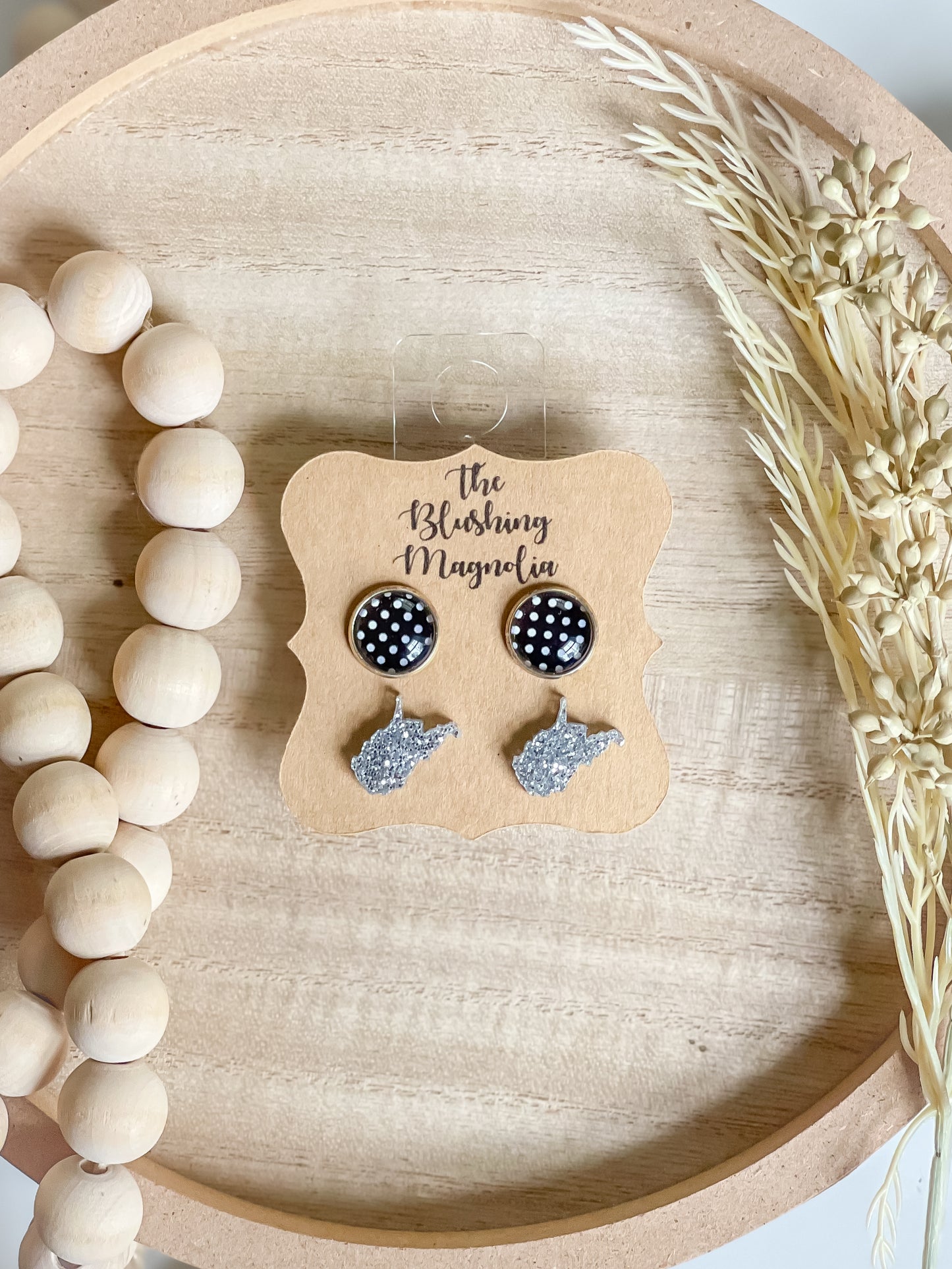 Silver Sparkle WV + Black & White Polka Dot Studs