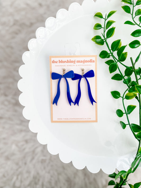 Navy Bow Dangle Earrings