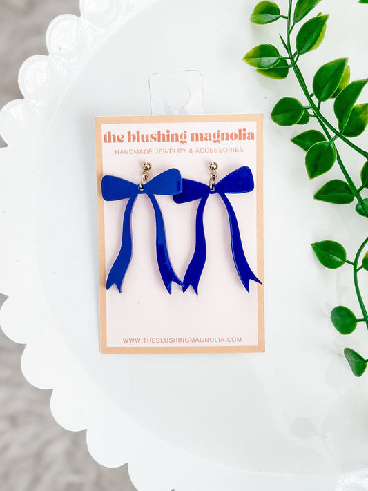 Navy Bow Dangle Earrings