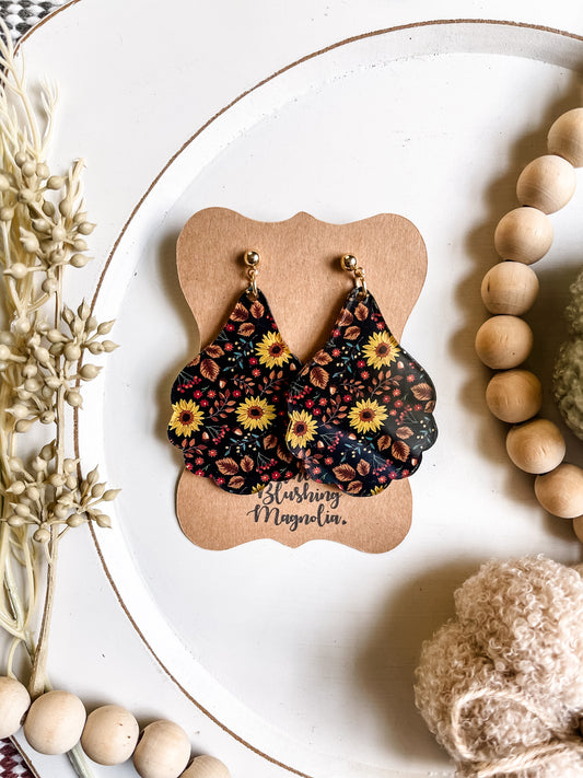 Navy Fall Teardrop Scalloped Dangles