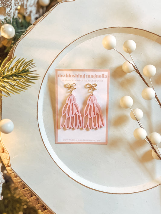 Pale Pink Christmas Tree Dangle Earrings