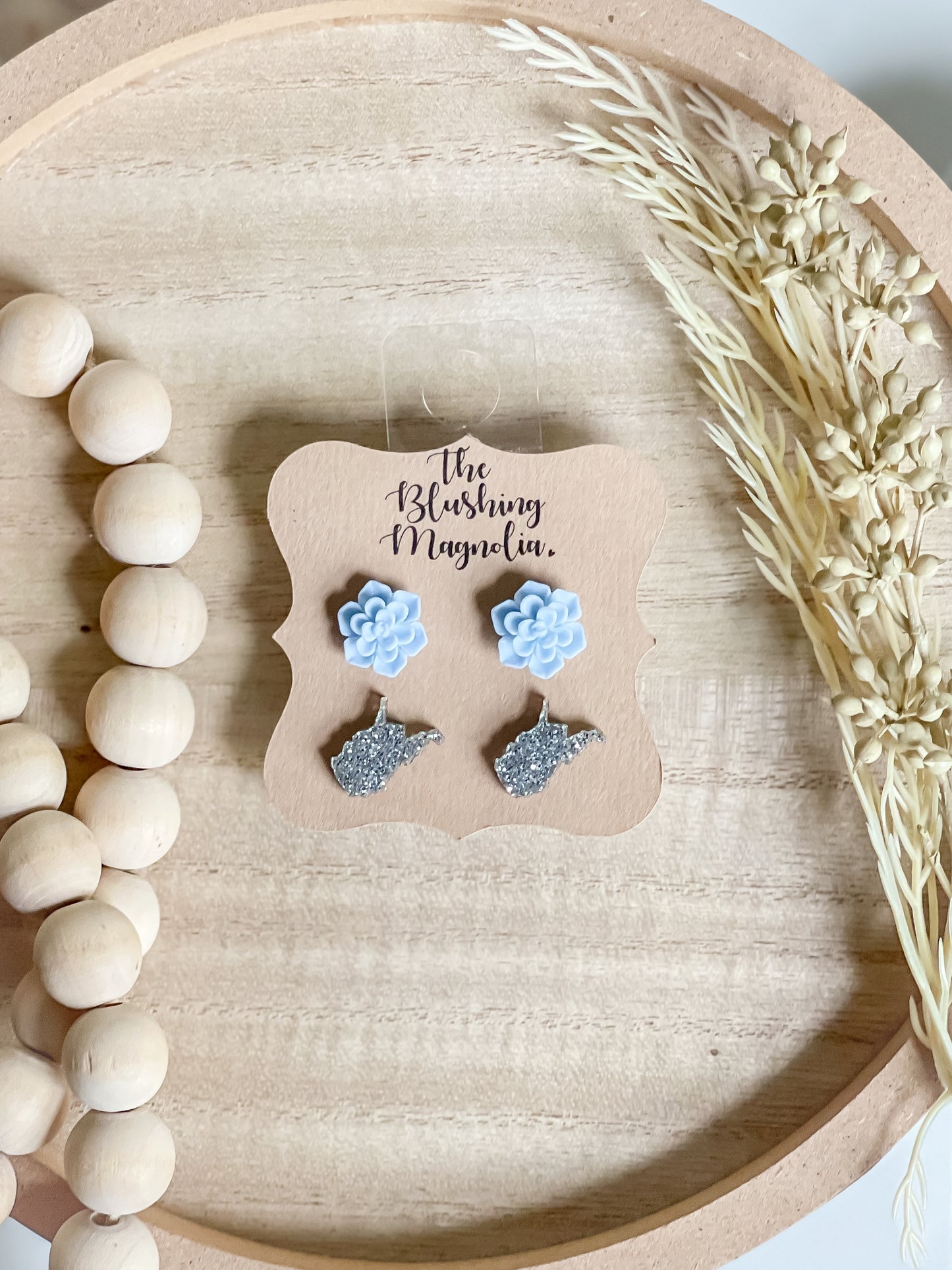 Silver Sparkle WV + Light Blue Flower Studs