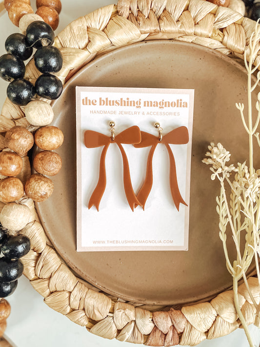 Caramel Bow Dangle Earrings