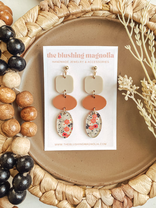 Tan + Terracotta Floral Dangle Earrings