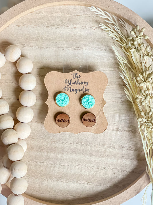 Mama + Blue Druzy Studs