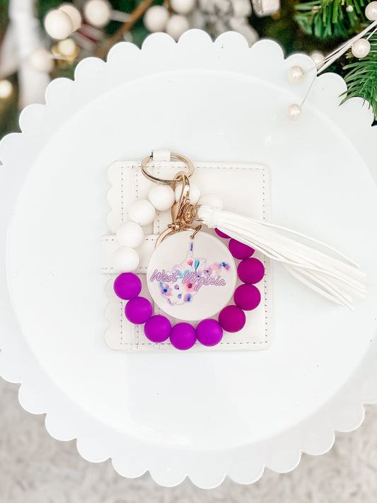 Purple Floral WV Keychain + Wallet