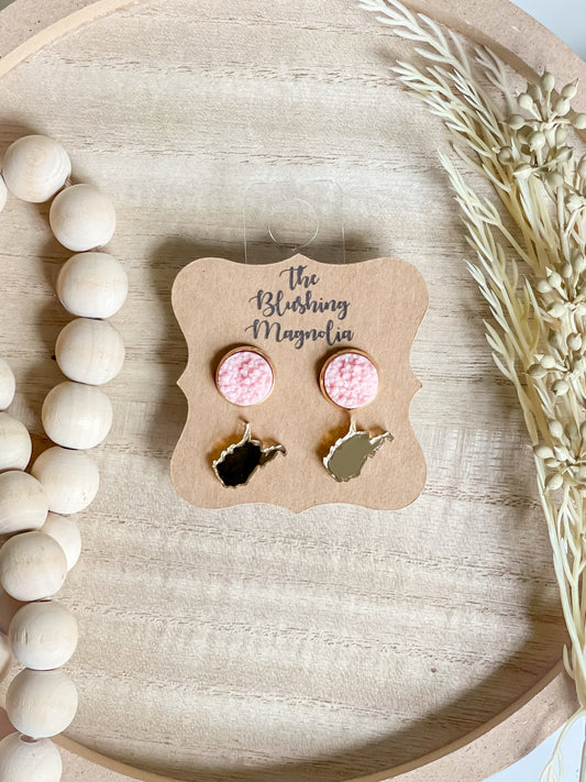 Gold Mirror WV + Pale Pink Druzy Studs