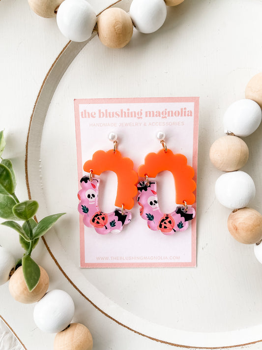 Orange Scalloped Halloween Dangle Earrings