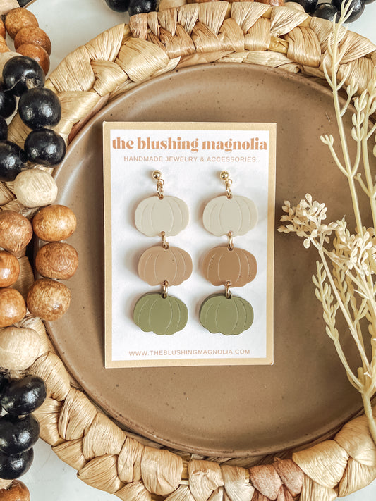 Champagne, Beige + Olive Pumpkin Dangle Earrings