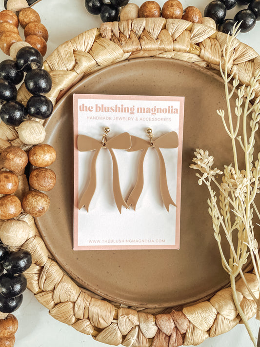 Light Brown Bow Dangle Earrings