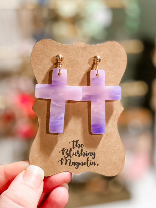 Purple Cross Dangles