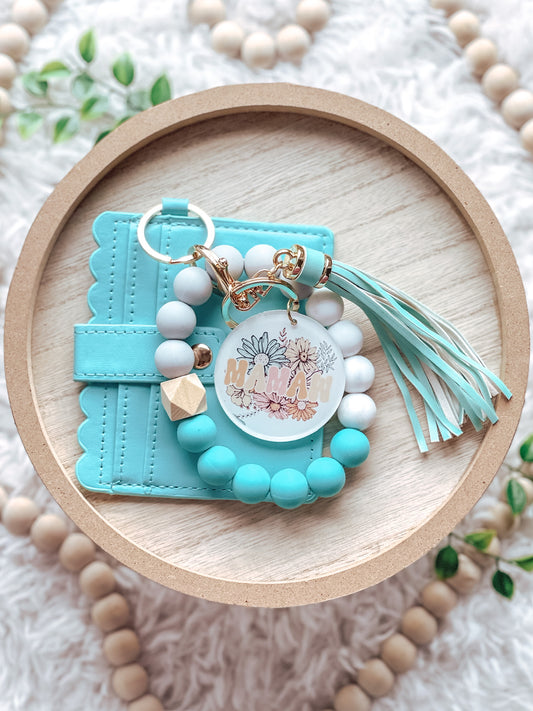 Teal Floral Mamaw Wallet Keychain