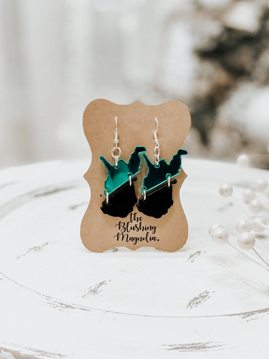 Green Mirror + Black West Virginia Dangle Earrings