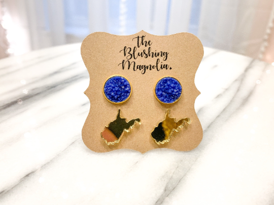 Gold + Blue WV Stud Earrings