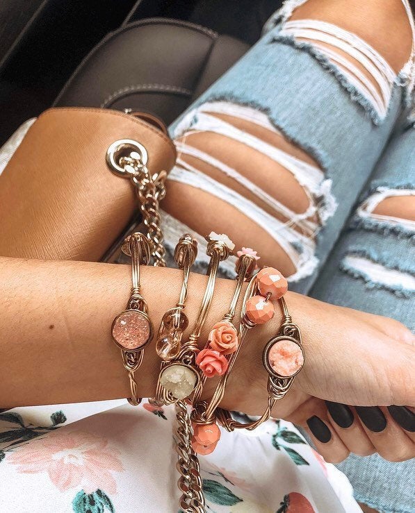 Lovely Pink & Coral Wire Wrapped Bangle/Set