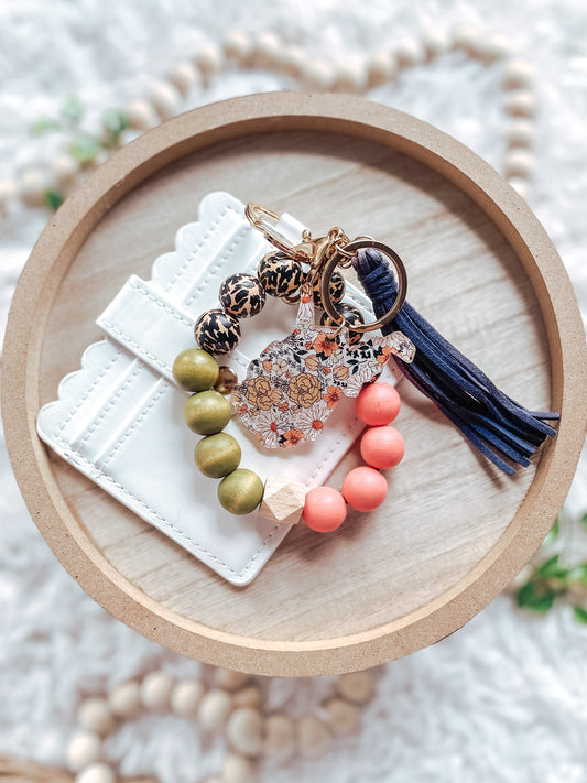 Floral + Leopard West Virginia Keychain + Wallet Combo