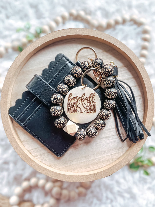 Black Leopard Baseball Mom Keychain + Wallet Combo