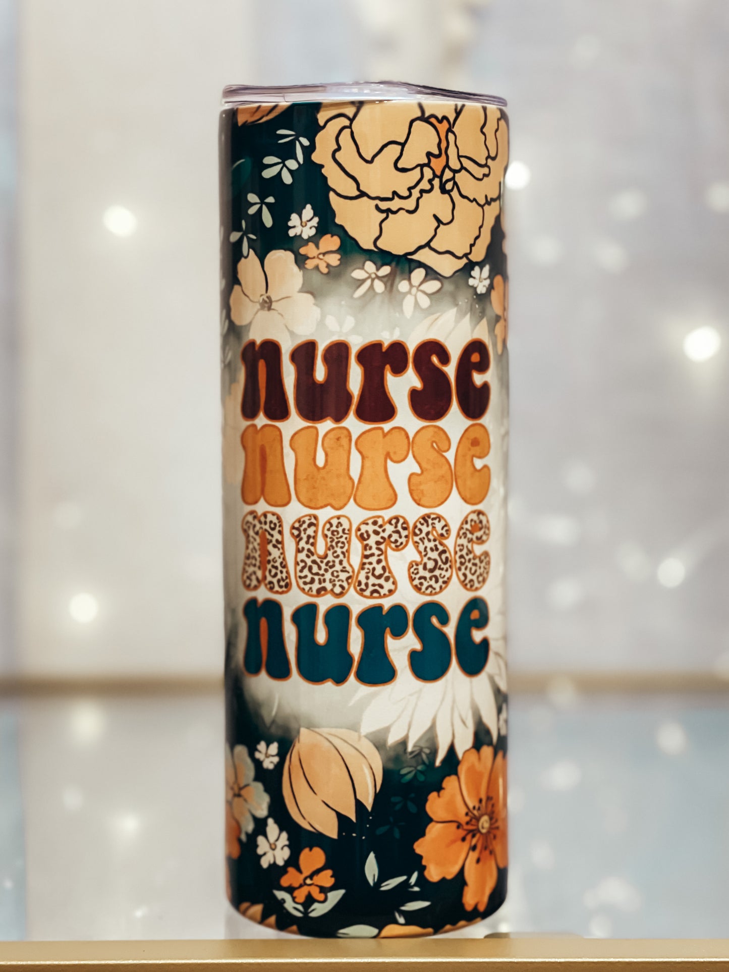 Floral Nurse 20 oz Skinny Tumbler