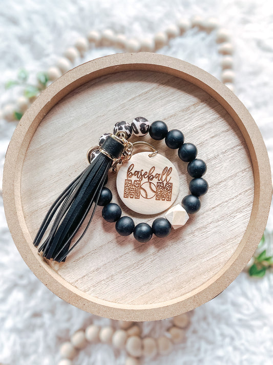 Black Leopard Baseball Mom Keychain