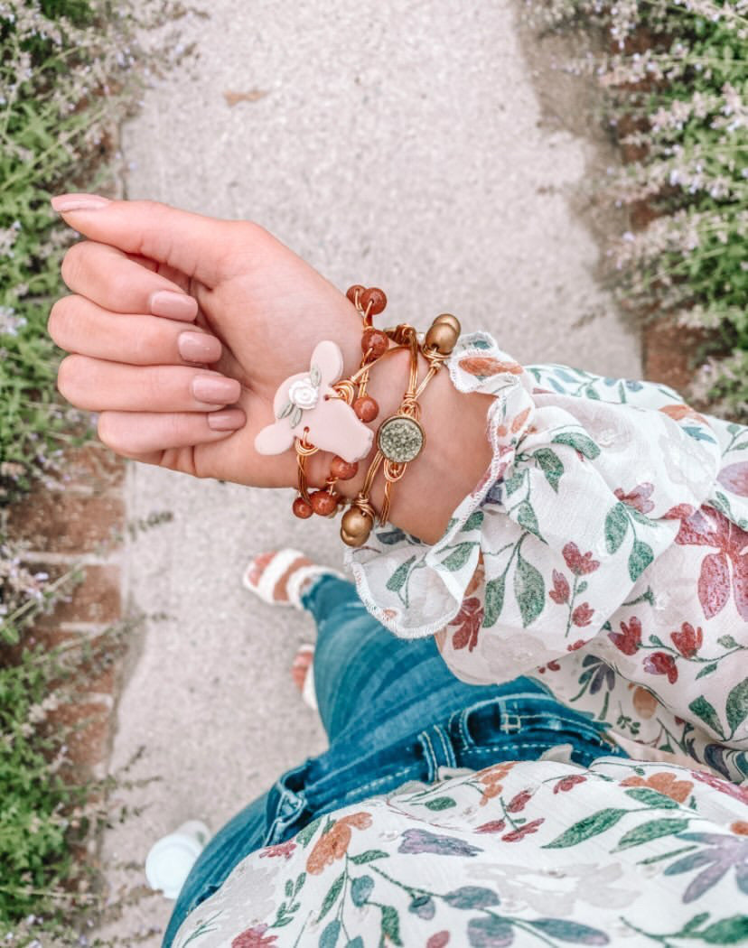 Tan & Olive Clay Cow Head Bangle/Set