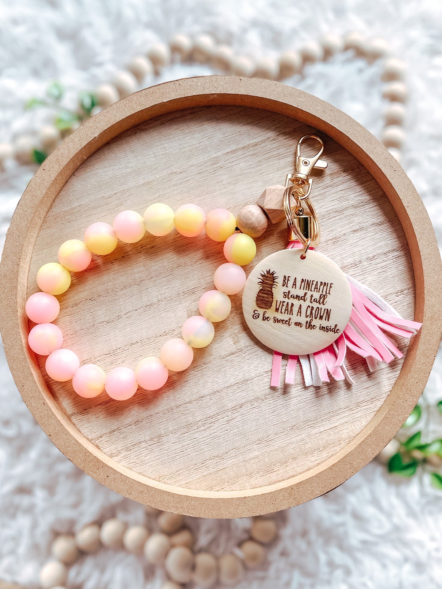 Pink + Yellow "Be a Pineapple" Keychain