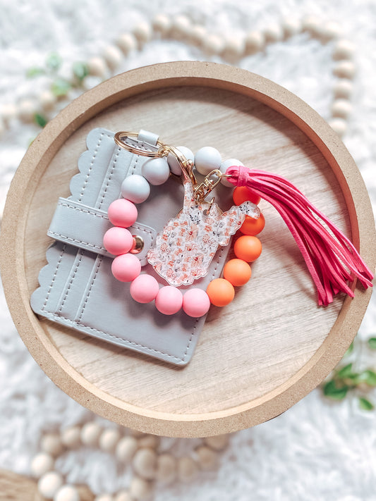 Pink + Coral Floral West Virginia Keychain + Wallet Combo