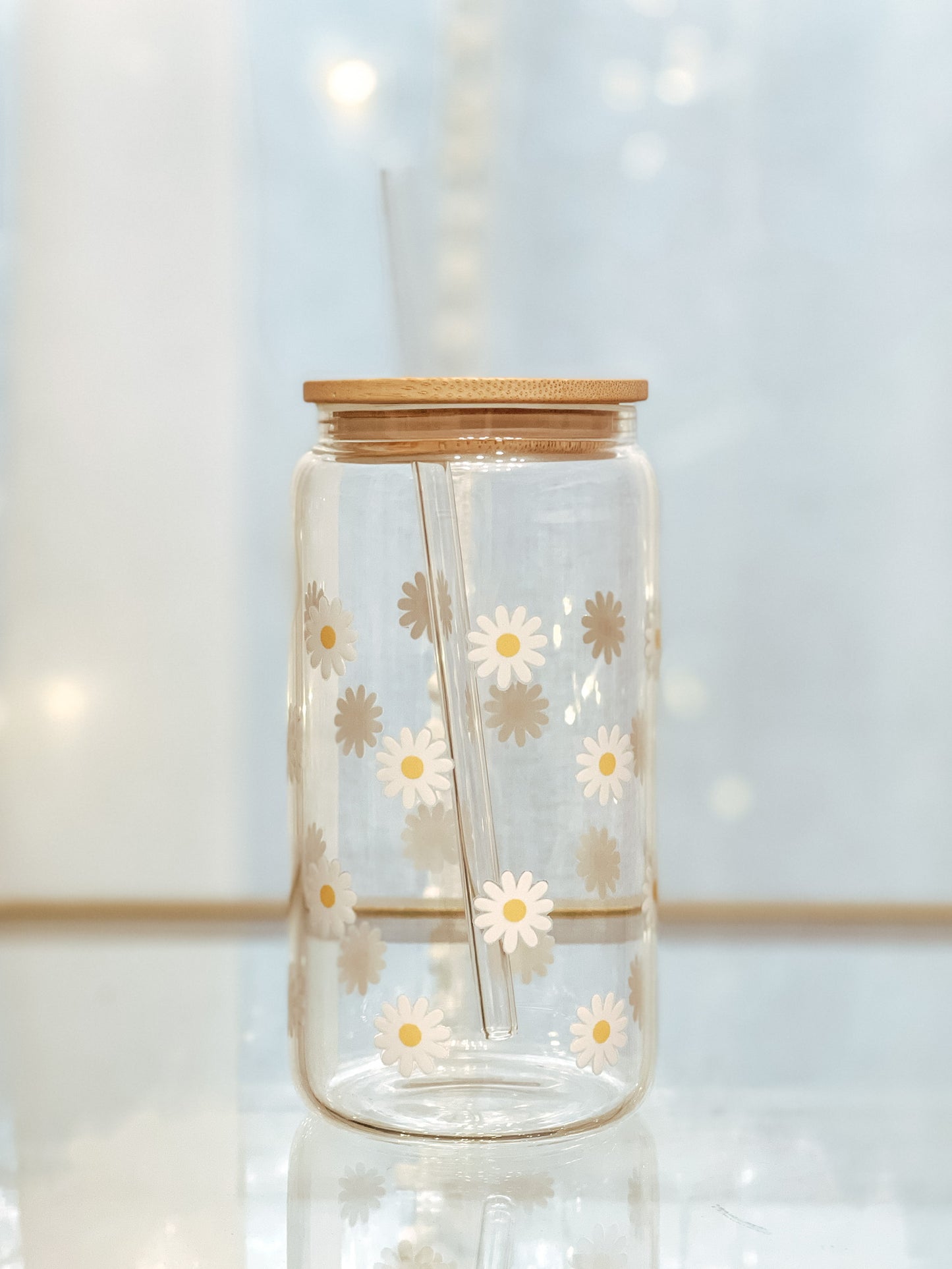 White Daisy 16oz Glass Tumbler