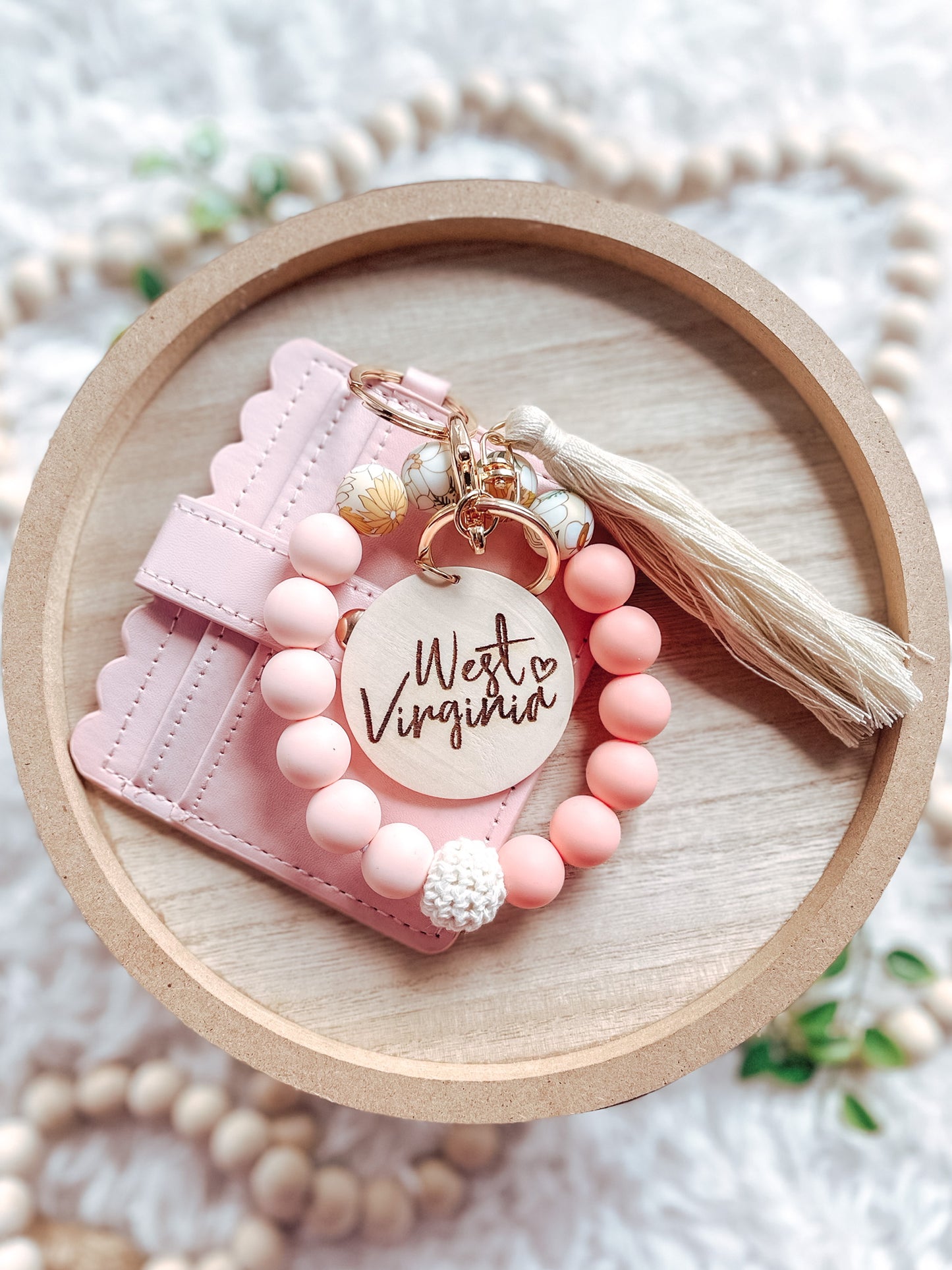 Pink Floral West Virginia Keychain + Wallet Combo