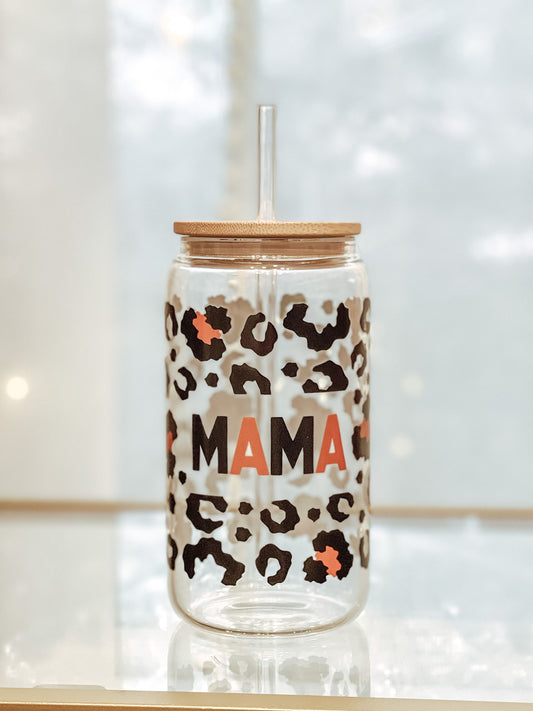 Mama Leopard 16oz Glass Tumbler