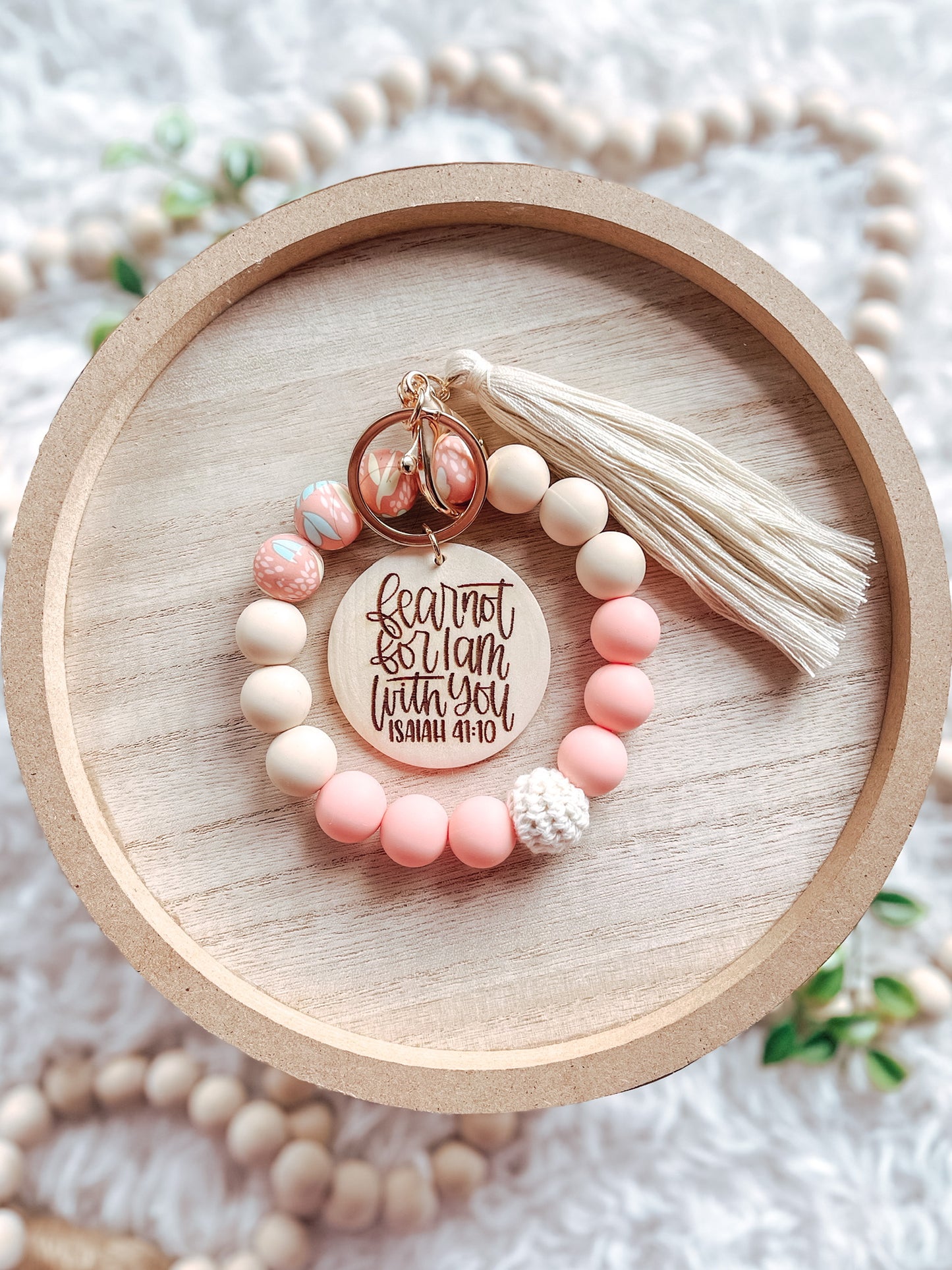 Pink Floral Isaiah 41:10 Keychain