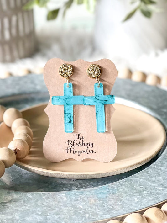 Turquoise Cross Dangle Earrings