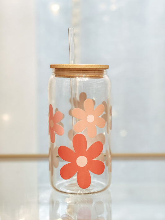 Pink Daisy 16oz Glass Tumbler