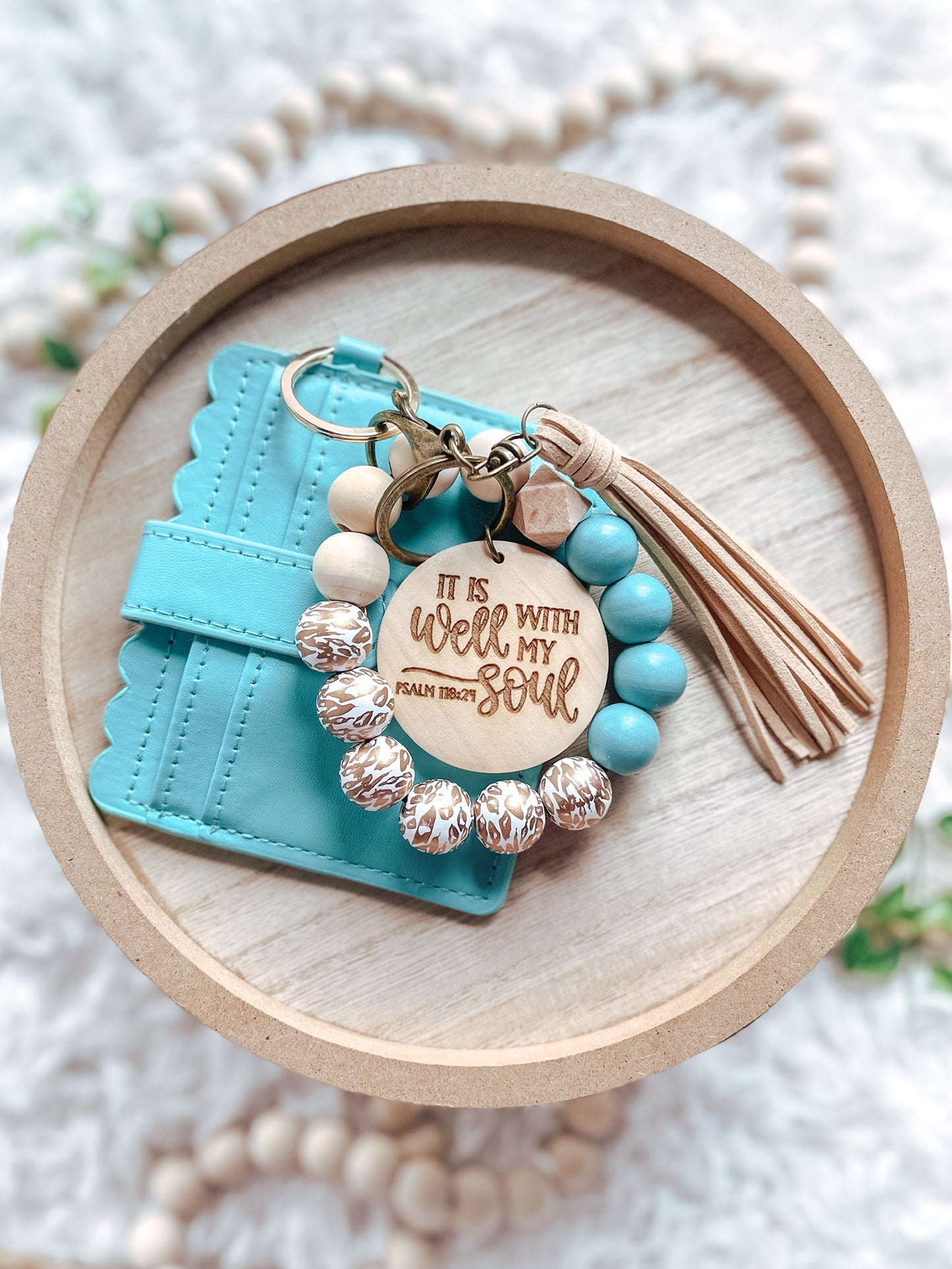 Teal Psalm 118:24 Keychain + Wallet Combo